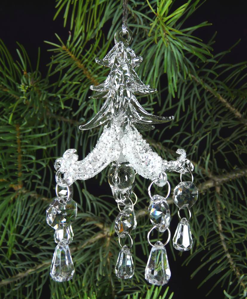 Christbaumschmuck Glas Baumschmuck Hängedeko Baum mit Lüstern klar silber